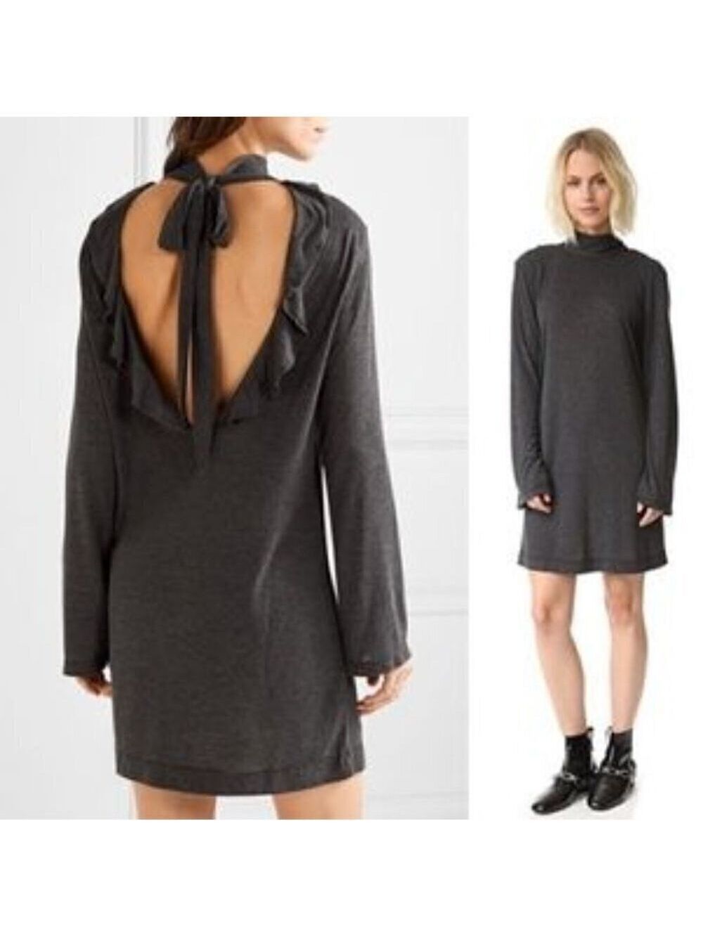 IRO Jeans Long Sleeve Gray Jersey Dress BNWT Sz Medium Backless Ruffle Piling